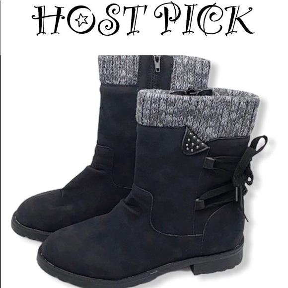 Shoes - Black Faux-Leather Mid Calf Boots